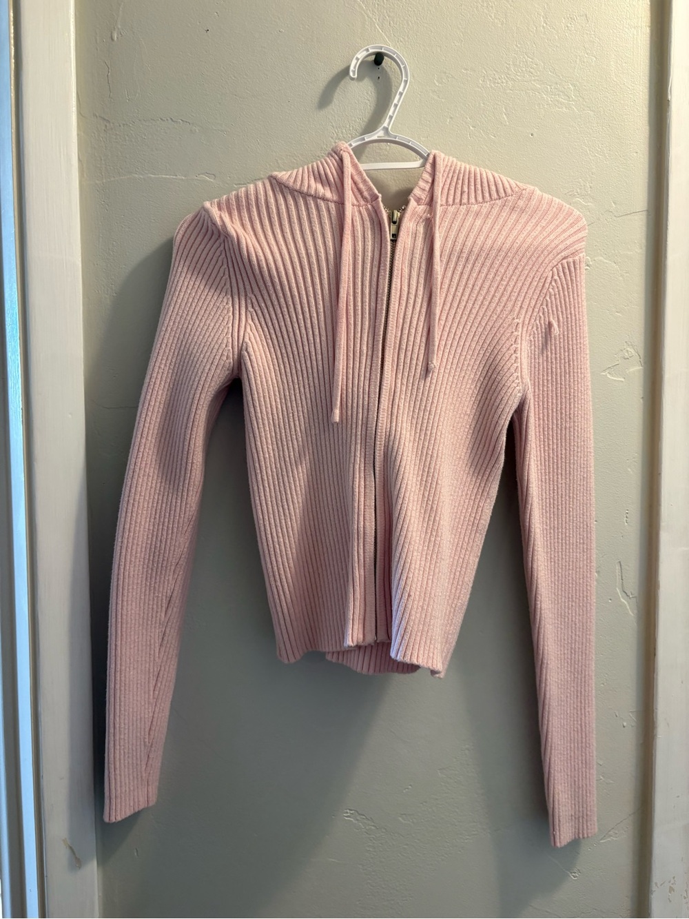 Justify Light Pink Ribbed Zip Hoodie